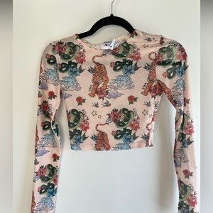 Princess Polly Tattoo Tiger Long Sleeve Crop Top